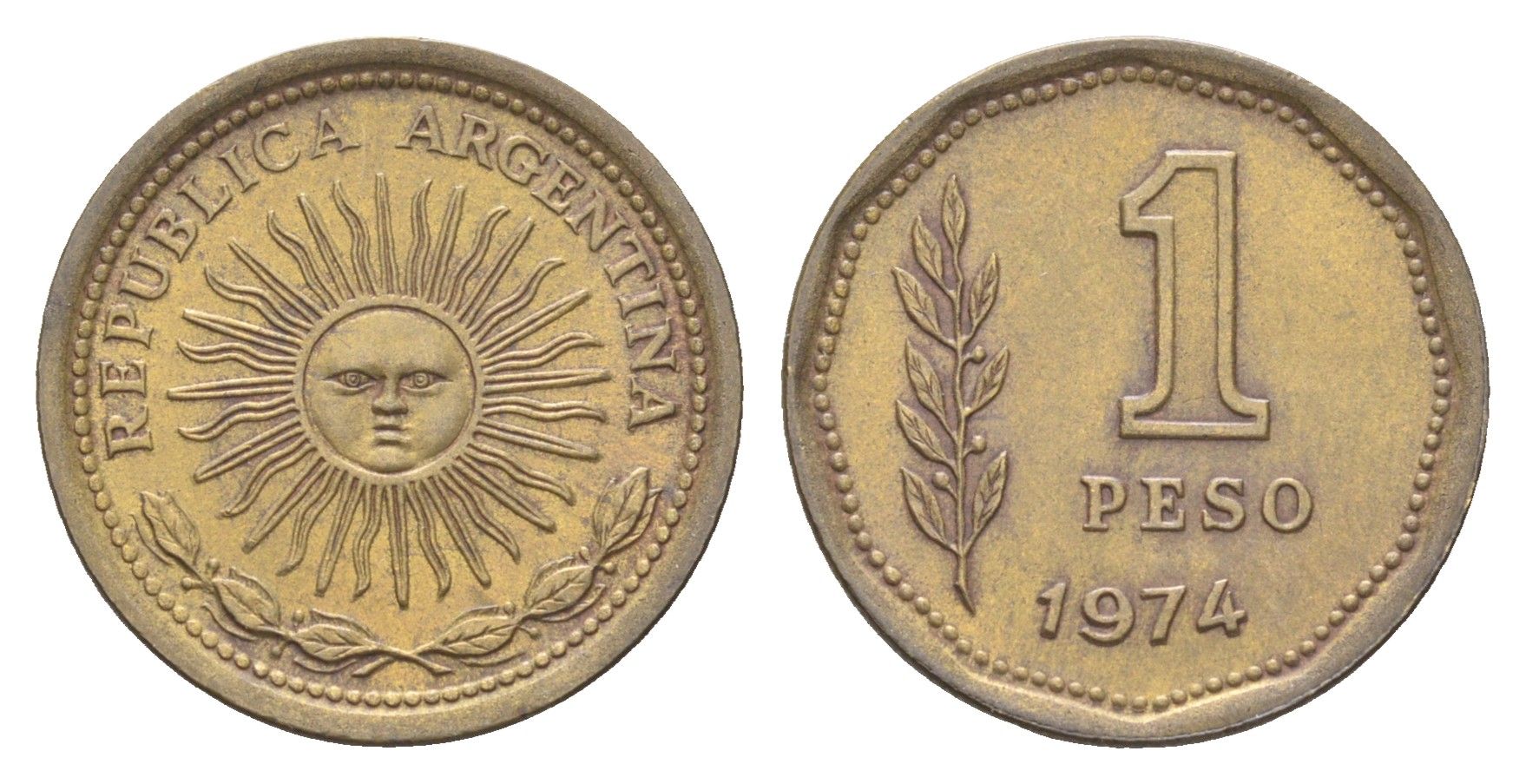 Аргентина 1 песо 1974 KM 69 алюминиевая бронза aUNC 4662-726