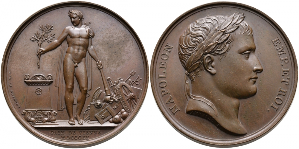 Франция медаль 1809 на мир в Вене, Наполеон Бонапарт, 40,5 мм, 34,94 гр Slg. Julius 2141, Bramsen 876 бронза 00-811-23