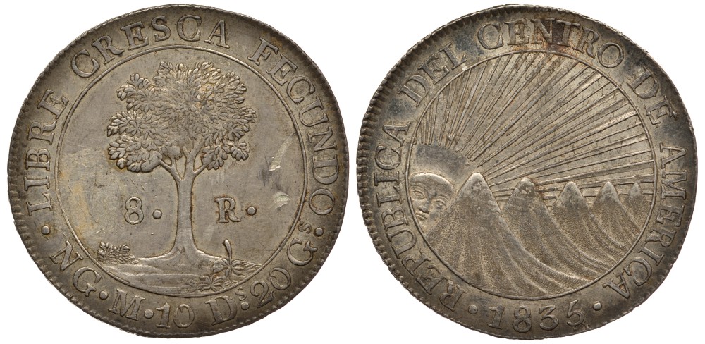 Центрально-Американская Республика 8 реалов 1835 М, монетный тип KM 4 серебро 00-000-00