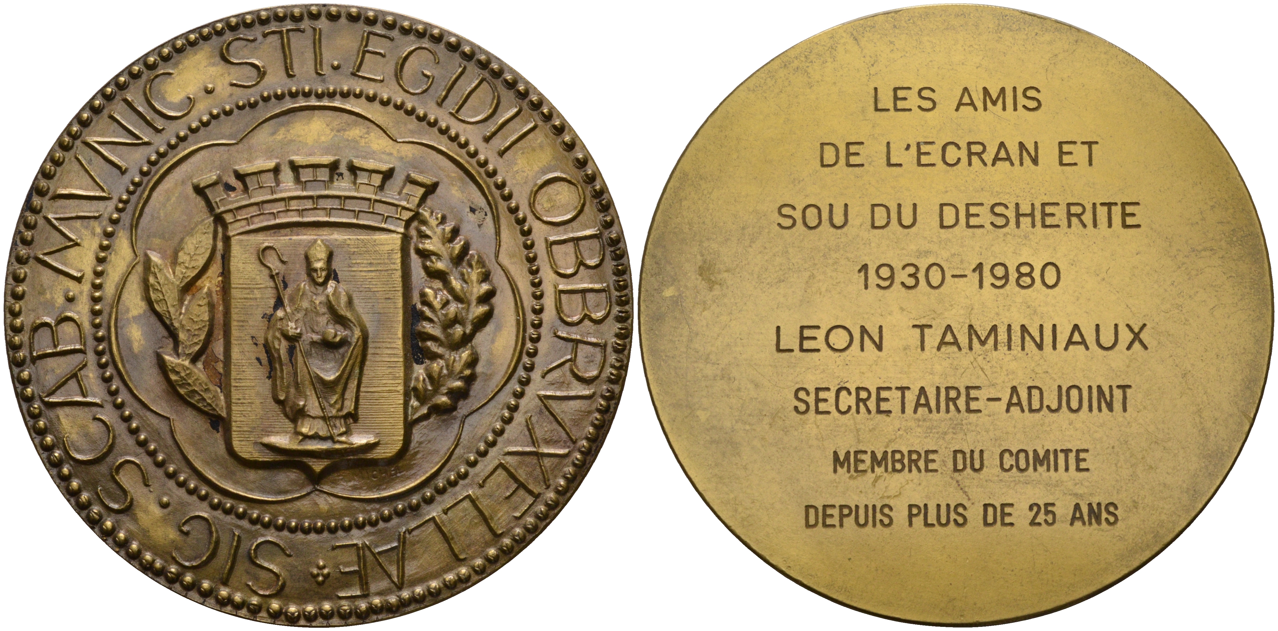 Франция медаль 1980 50 лет обществу друзей кинематографа, Leon Taminiaux, диаметр 69 мм. вес 111,6 гр. бронза 8-1-04-25