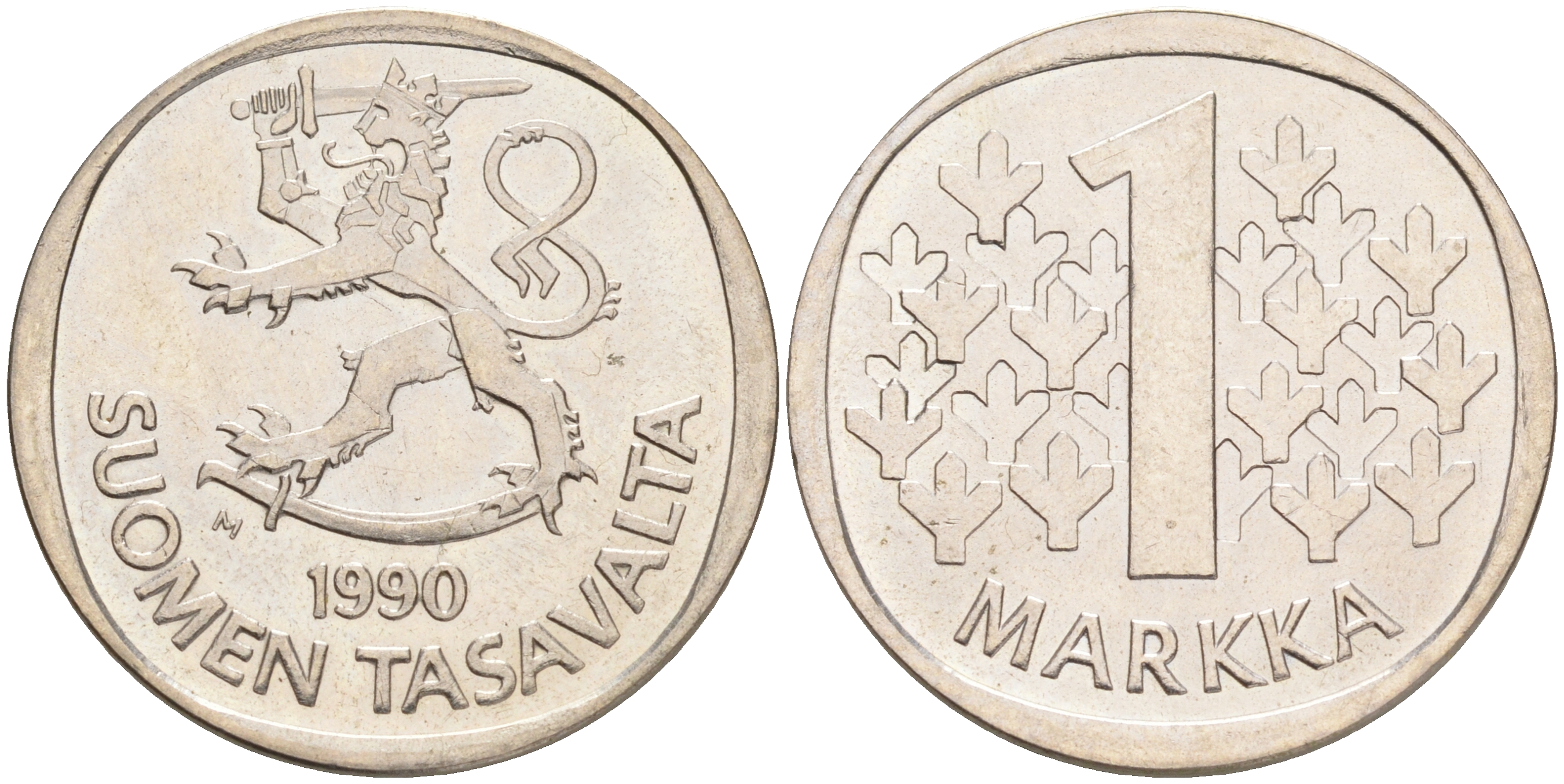 ФИНЛЯНДИЯ 1 МАРКА 1990 M KM 49а медно-никель UNC 4556-833