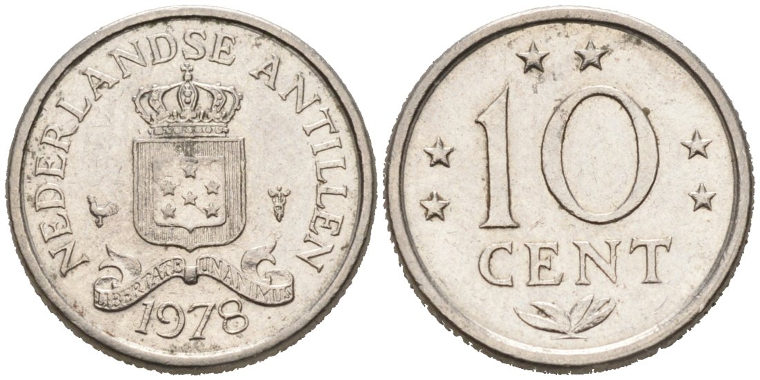 Нидерландские Антилы 10 центов 1978 Юлиана (1949-1980) KM 10 никель 188-1231