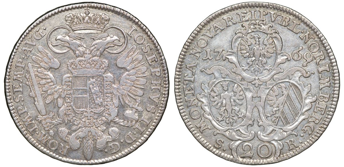 Нюрнберг 20 крейцеров 1769 SR KM 360 серебро    1531-1244