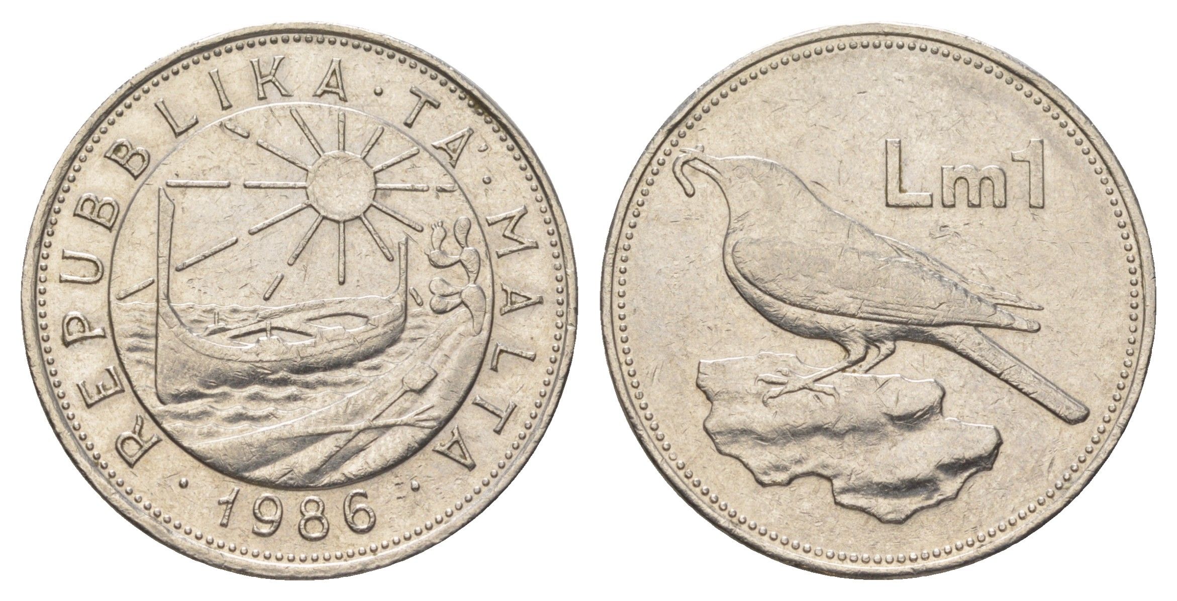 Мальта 1 лира 1986 KM 82 никель aUNC 3333-1223