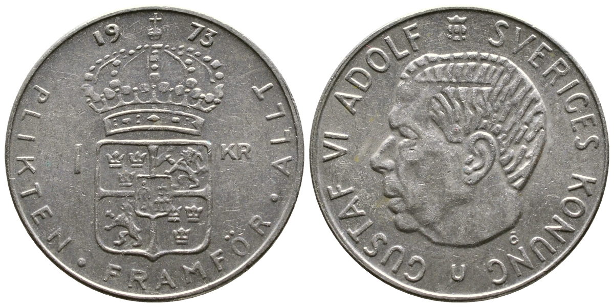Швеция 1 крона 1973 Густав VI Адольф (1950-1973) KM 826а медь плакированная медно-никелем 4380-537