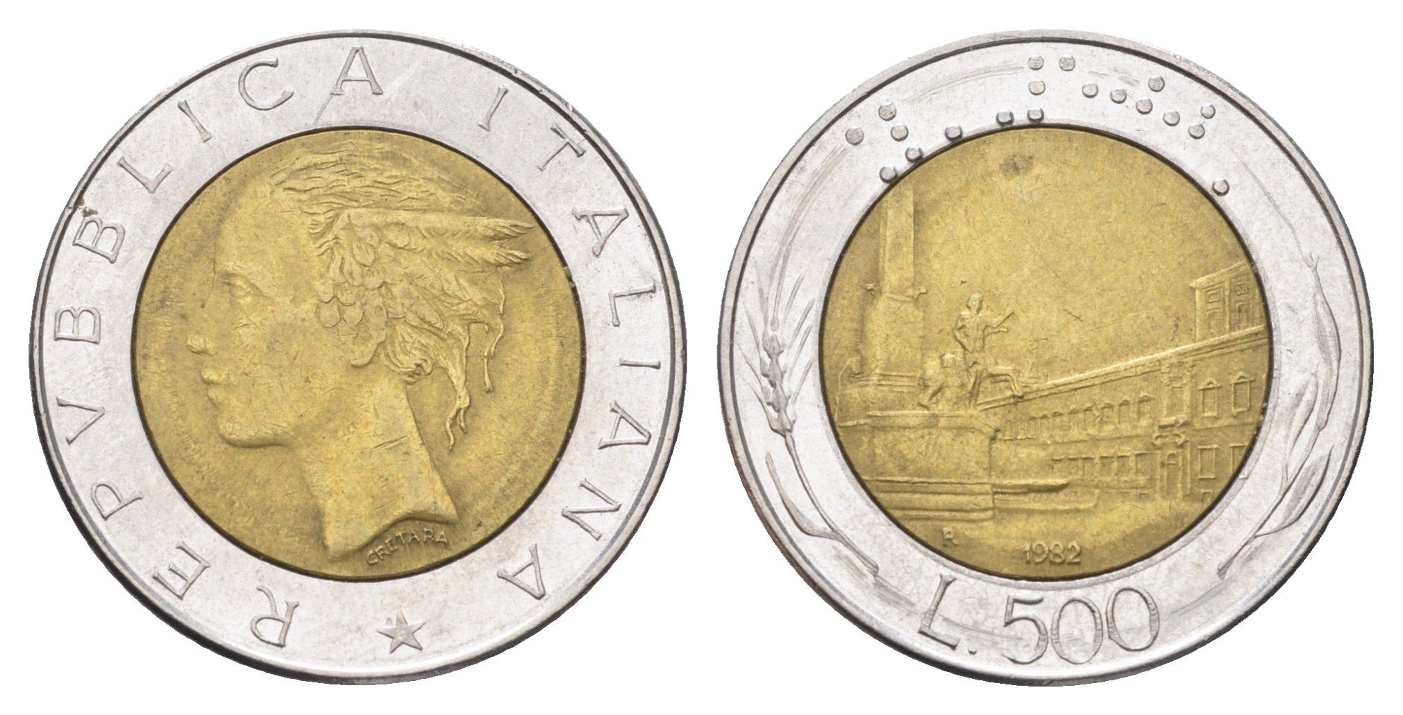 Италия 500 лир 1982 R, Квиринальский дворец в Риме KM 111 биметалл 4704-937