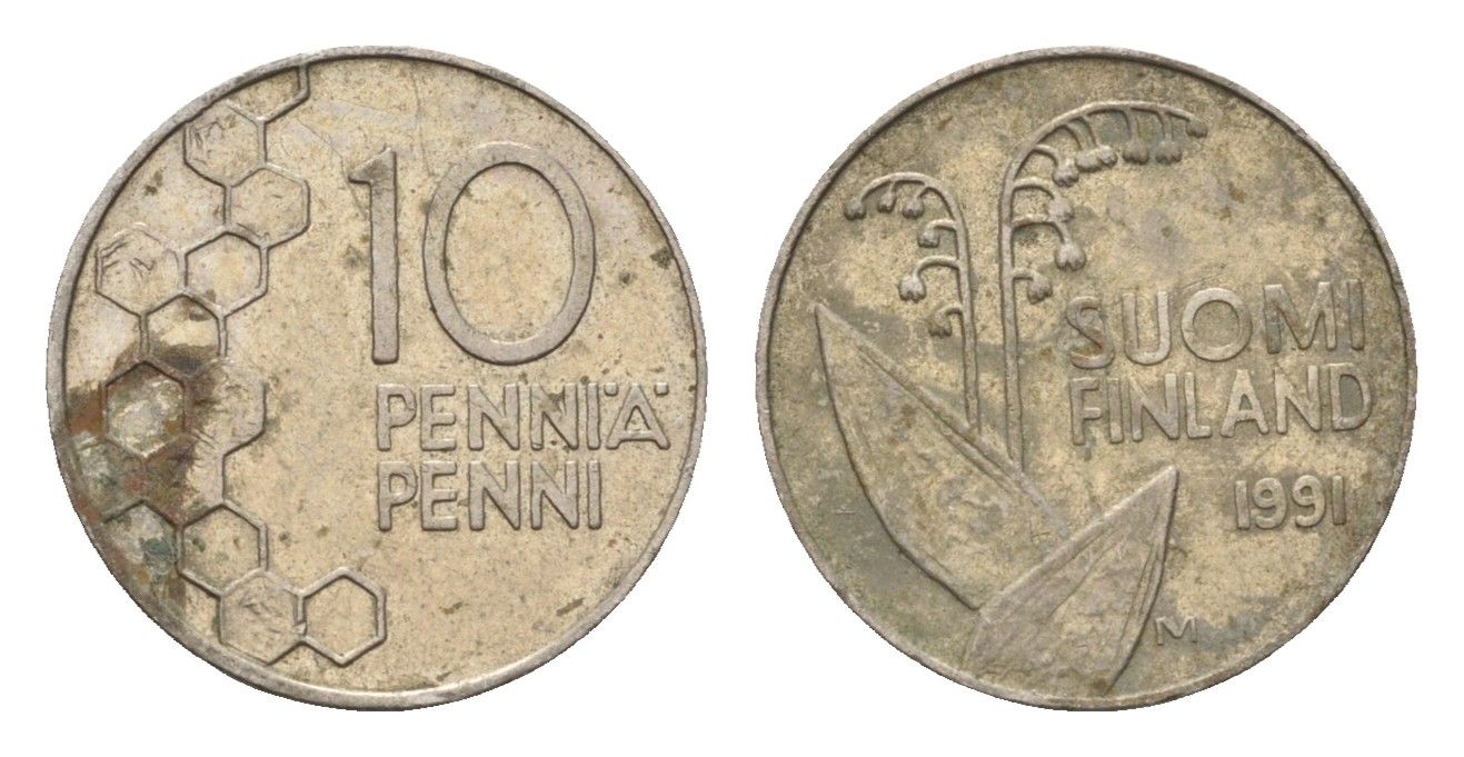 Финляндия 10 пенни 1991 KM 65 медно-никель 4702-439