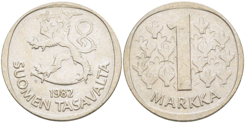 ФИНЛЯНДИЯ 1 МАРКА 1982 K KM 49а медно-никель 3718-1151