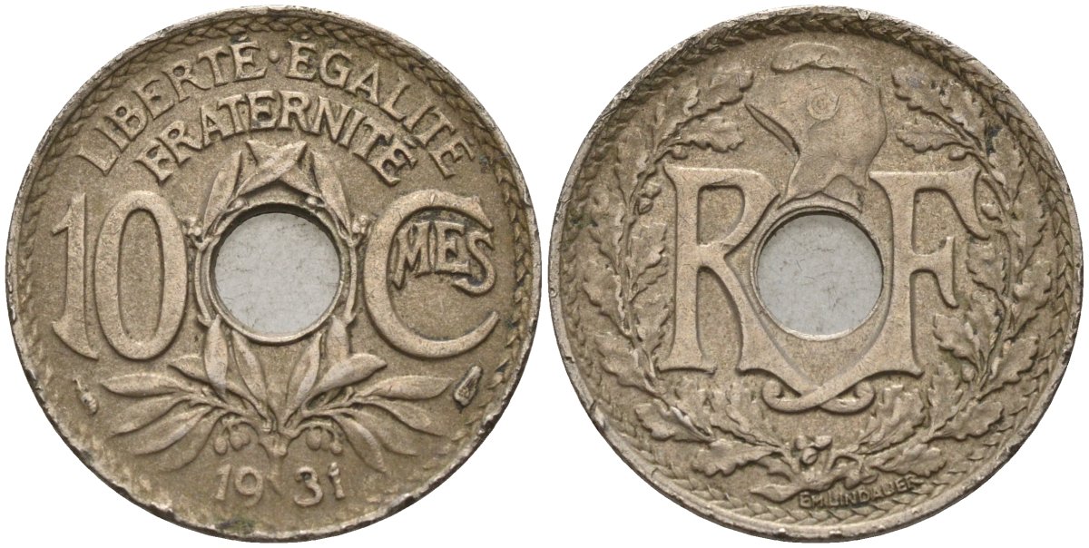 Франция 10 сантимов 1931 KM 866a, Le Franc 138.3 медно-никель 4143-955