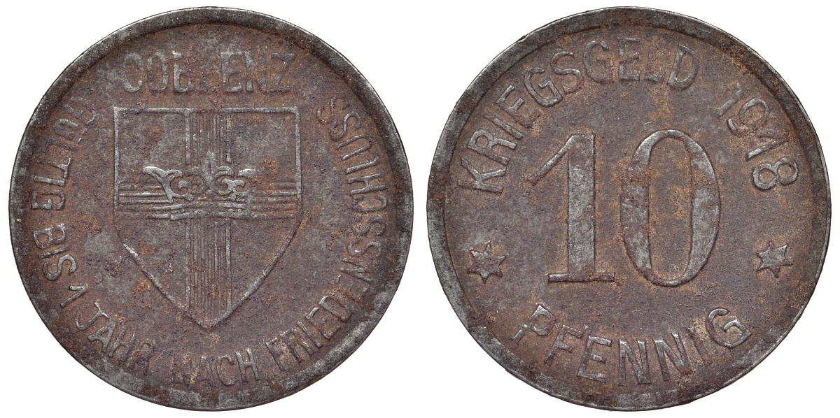 Германия, Кобленц 10 пфеннигов 1920 Рейнлянд-Пфальц, нотгельд Funck 80.3 железо 4119-1033