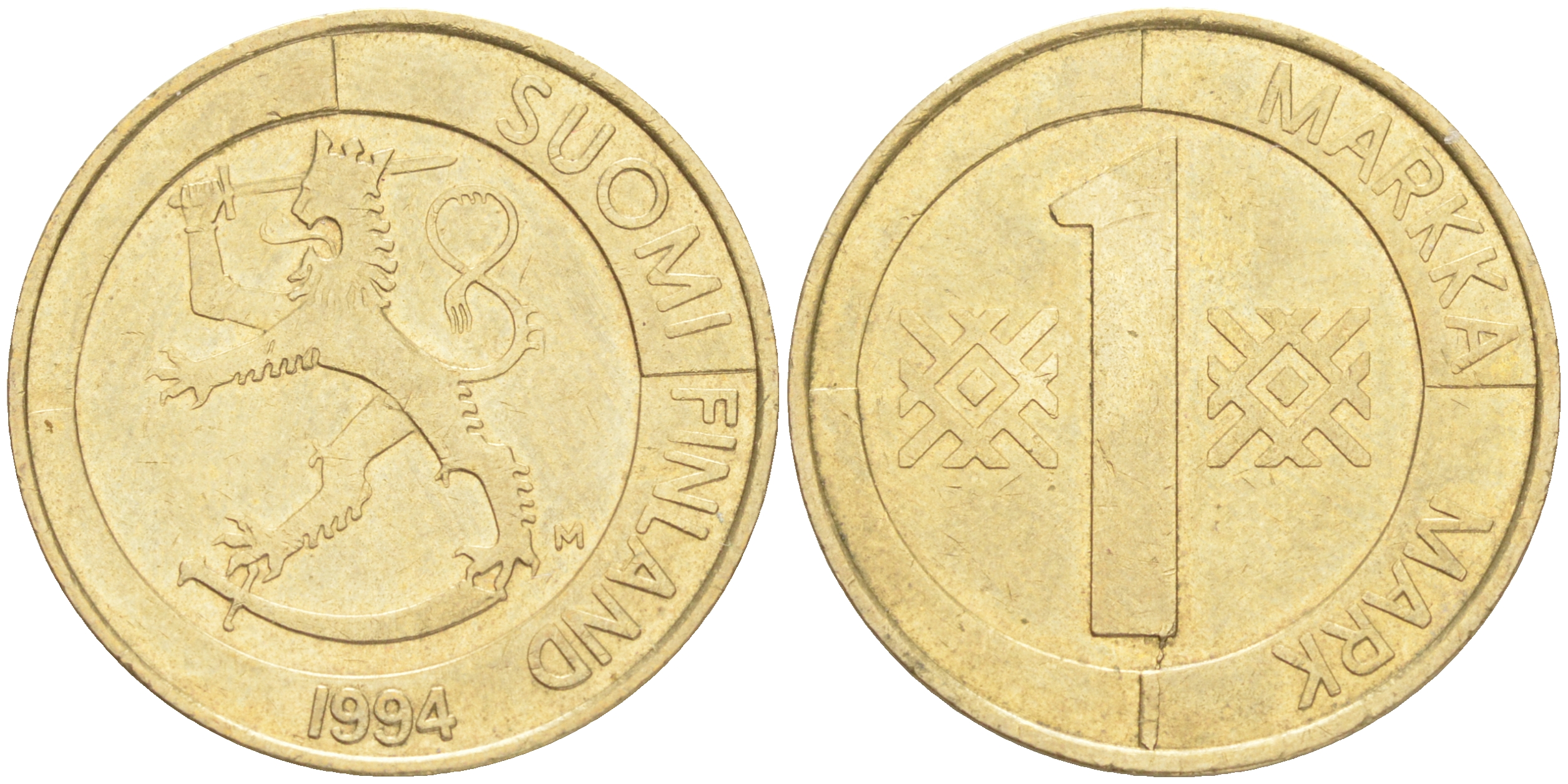 ФИНЛЯНДИЯ 1 МАРКА 1994 M KM 76 алюминиевая бронза 4556-443