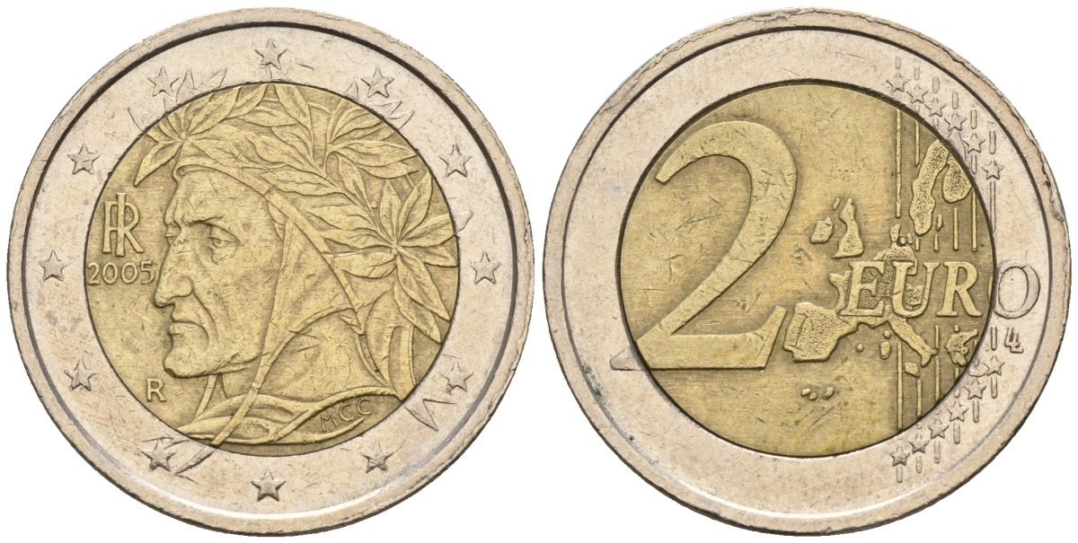 Италия 2 евро 2005 Данте Алигьери KM 217 биметалл 4148-657