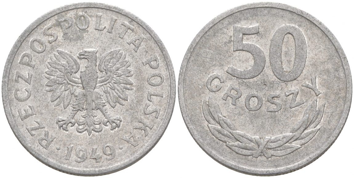 Польша 50 грошей 1949 KM 44а, Parchimowicz 209b алюминий 68-323