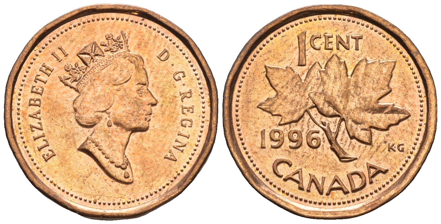 Канада 1 цент 1996 Елизавета II (1952-2022), кленовый лист KM 181 бронза 4609-253