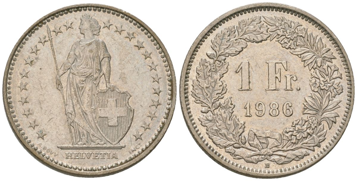 Швейцария 1 франк 1986 B KM 24a медно-никель    4584-341