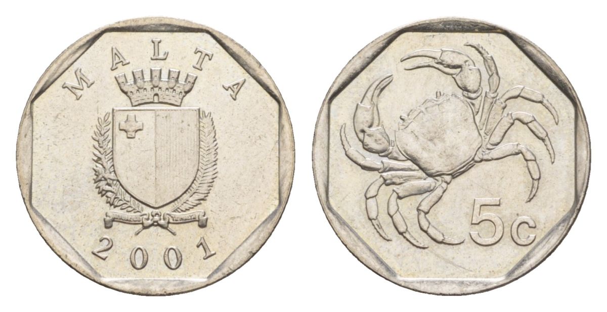 Мальта 5 центов 2001 KM 95 медно-никель UNC 4632-445