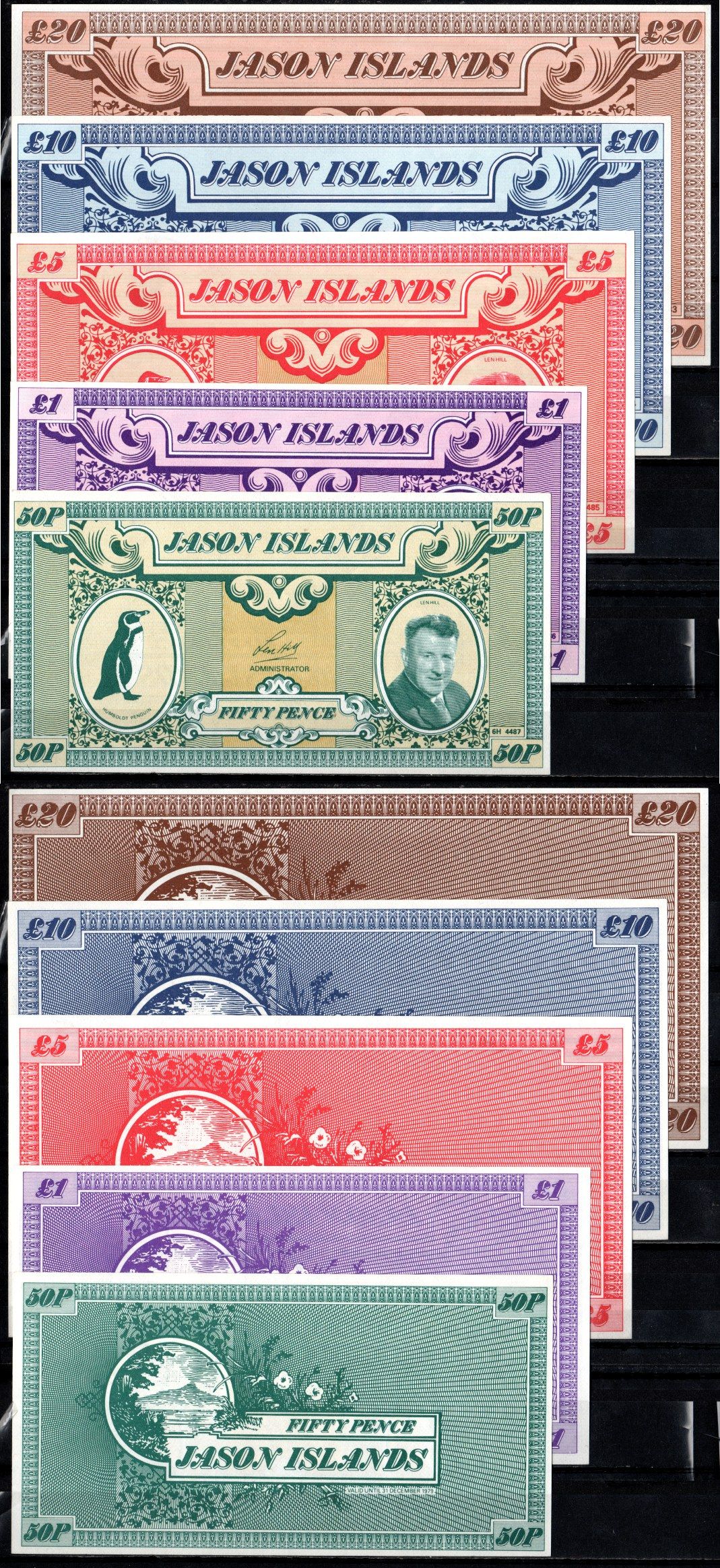 Фолклендские острова (Острова Джейсона) набор из 5 банкнот по (1,5,10,20 фунтов и 50 пенсов) 1978 бумага UNC (пресс) 2198-33-2-2