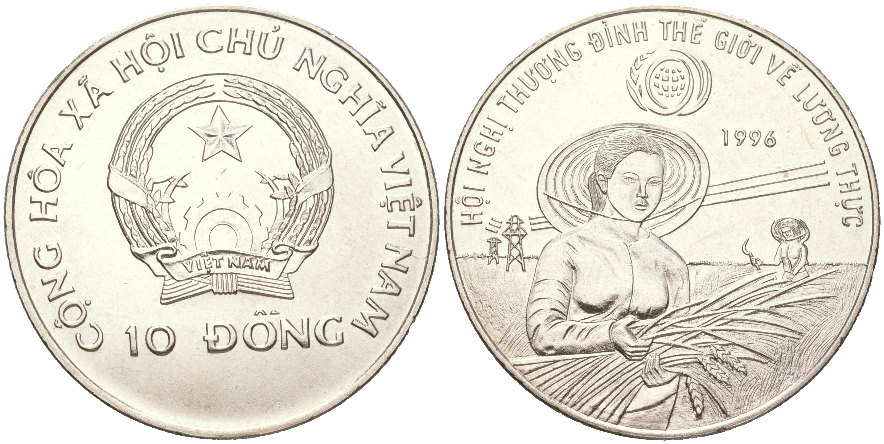 Вьетнам 10 донг 1996 FAO, международный продовольственный саммит KM 49 медно-никель UNC M33-06