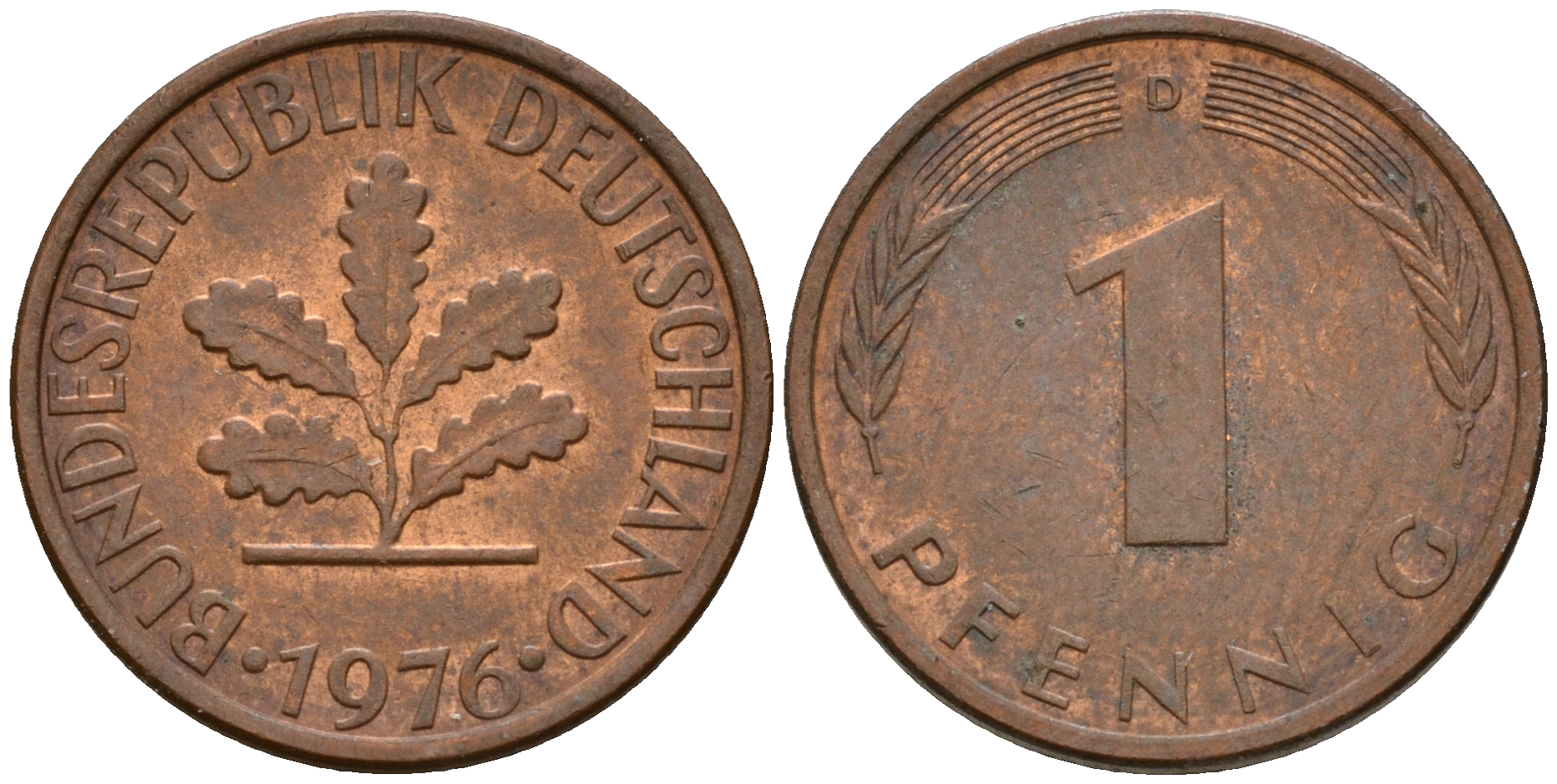 ФРГ 1 пфенниг 1976 D KM 105, J. 380 сталь плакированная медью    4598-549