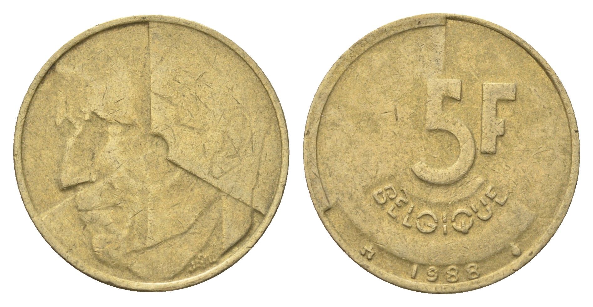 Бельгия 5 франков 1988 Belgique, Бодуэн I (1951-1993) KM 163 медь алюминий никель 4706-232