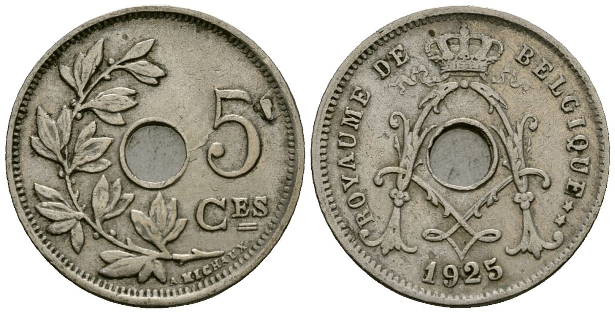 Бельгия 5 сантимов 1928 Belgique KM 66 медно-никель 4173-564