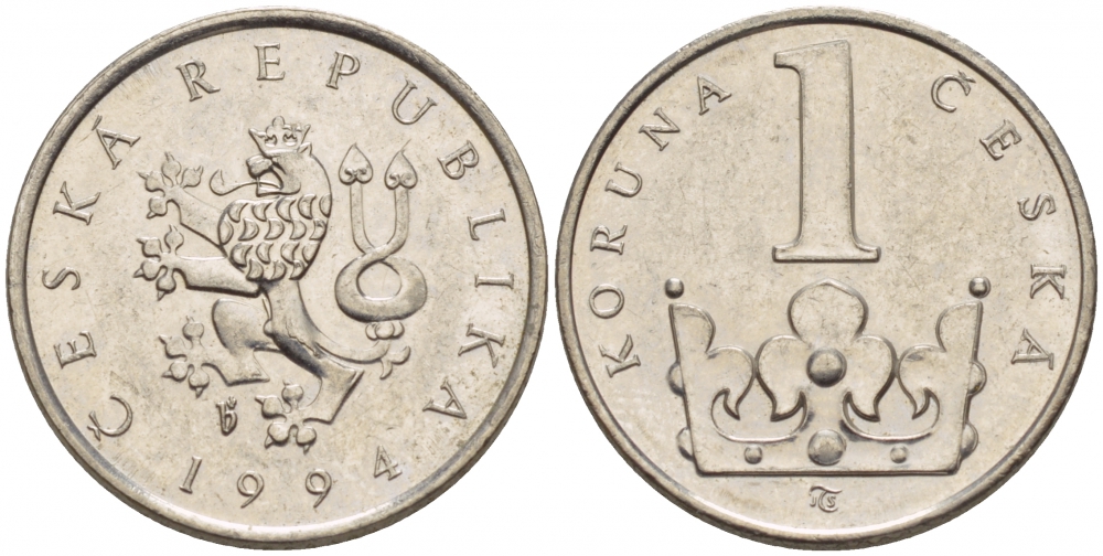 Чехия 1 крона 1994 KM 7 сталь плакированная никелем 4532-521
