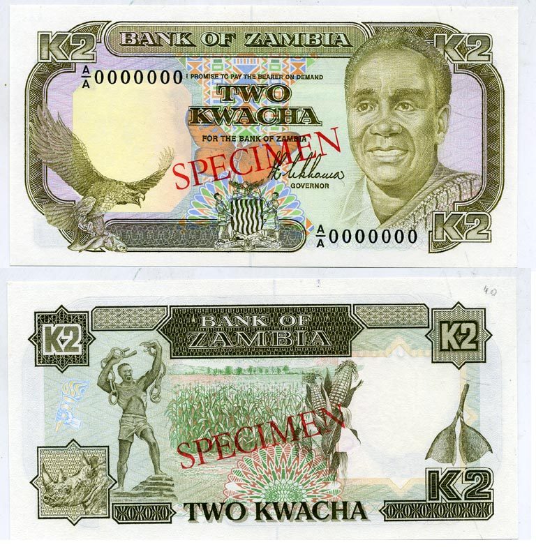 Замбия 2 квач 1989 Кеннет Каунда, носорог, кукуруза. Образец, Specimen Pick 29 s бумага UNC (пресс) 451-337-1