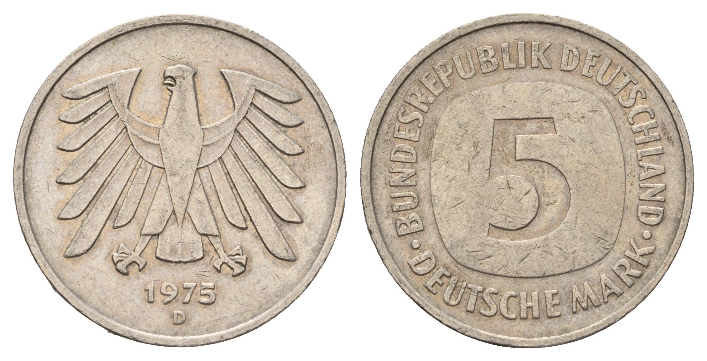 ФРГ 5 марок 1975 D KM 140.1 медно-никель 79-213