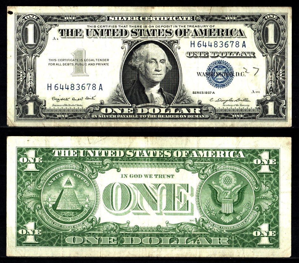 США 1 доллар 1957 Серия A, Джордж Вашингтон Pick 419 a бумага 2119-20-1-1