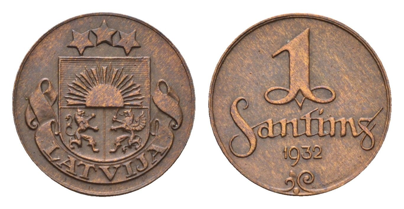 Латвия 1 сантим 1932 KM 1 бронза 4679-216