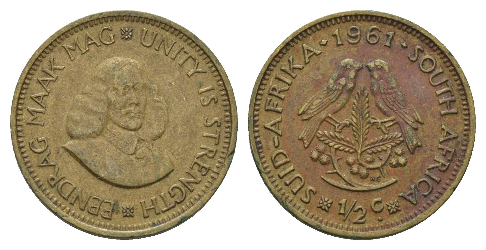 ЮАР 1/2 цента 1961 Ян ван Рибек KM 56 латунь 4114-447