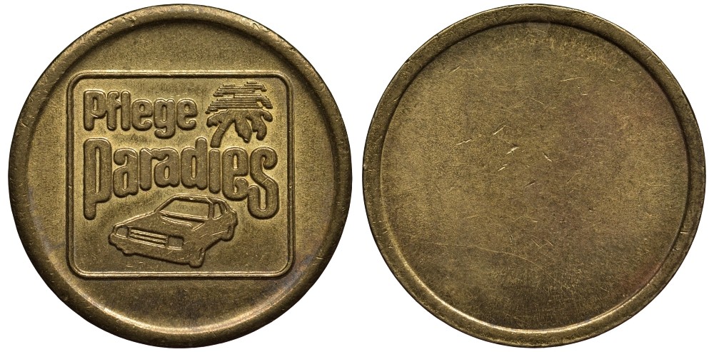 Германия жетон НА МОЙКУ АВТОМОБИЛЯ ND PFLEGE PARADIES, диаметр 22 мм. латунь 186-934