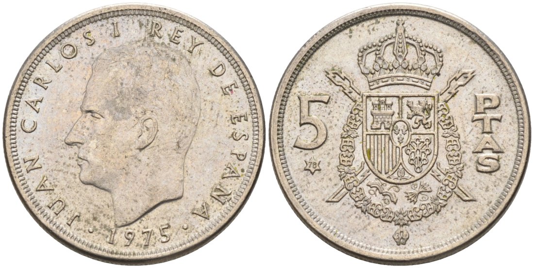 Испания 5 песет 1975 (78) Хуан Карлос I KM 809 медно-никель 4573-937