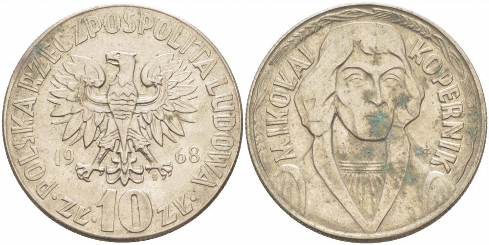 Польша 10 злотых 1968 MW, Николай Коперник KM 51а медно-никель 4403-546
