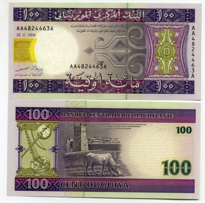 Мавритания 100 угуйя 2004 корова, мечеть Великой пятницы в Чингетти, 28 ноября 2004 Pick 10 а бумага UNC (пресс) 448-81-2