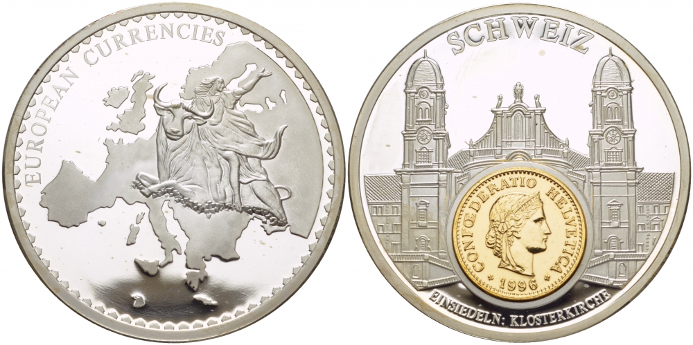 НИДЕРЛАНДЫ МЕДАЛЬ ND МОНЕТА НА МЕДАЛИ, СЕРИЯ ДОЕВРОВЫЕ ЕВРОПЕЙСКИЕ МОНЕТЫ, ШВЕЙЦАРИЯ, 10 РАППЕНОВ, ЦЕРКОВЬ серебрение PROOF 1090-1-13
