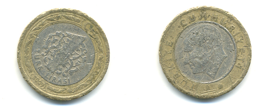 Турция 1 лира 2009 Кемаль Ататюрк KM 1244 биметалл  176-1125