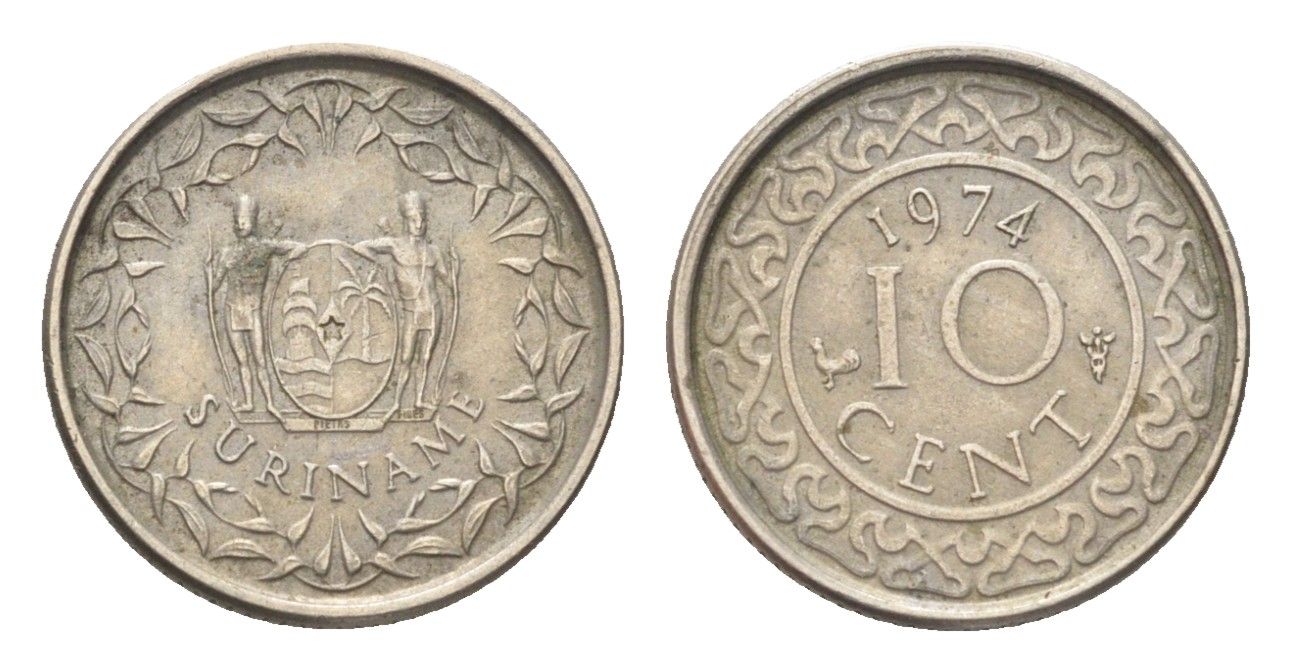 Суринам 10 центов 1974 KM 13 медно-никель 4705-639
