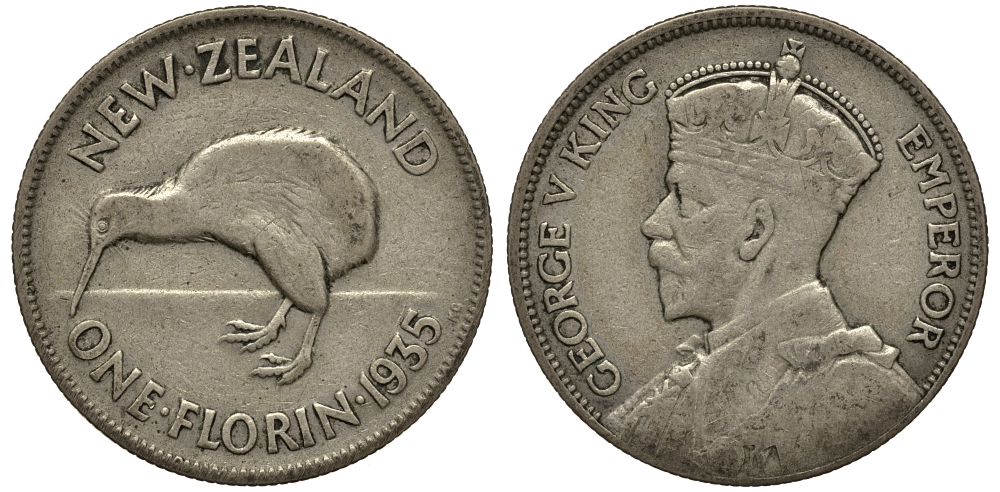 Новая Зеландия 1 флорин 1935 Георг V (1910-1936), Киви KM 4 серебро 272-1411