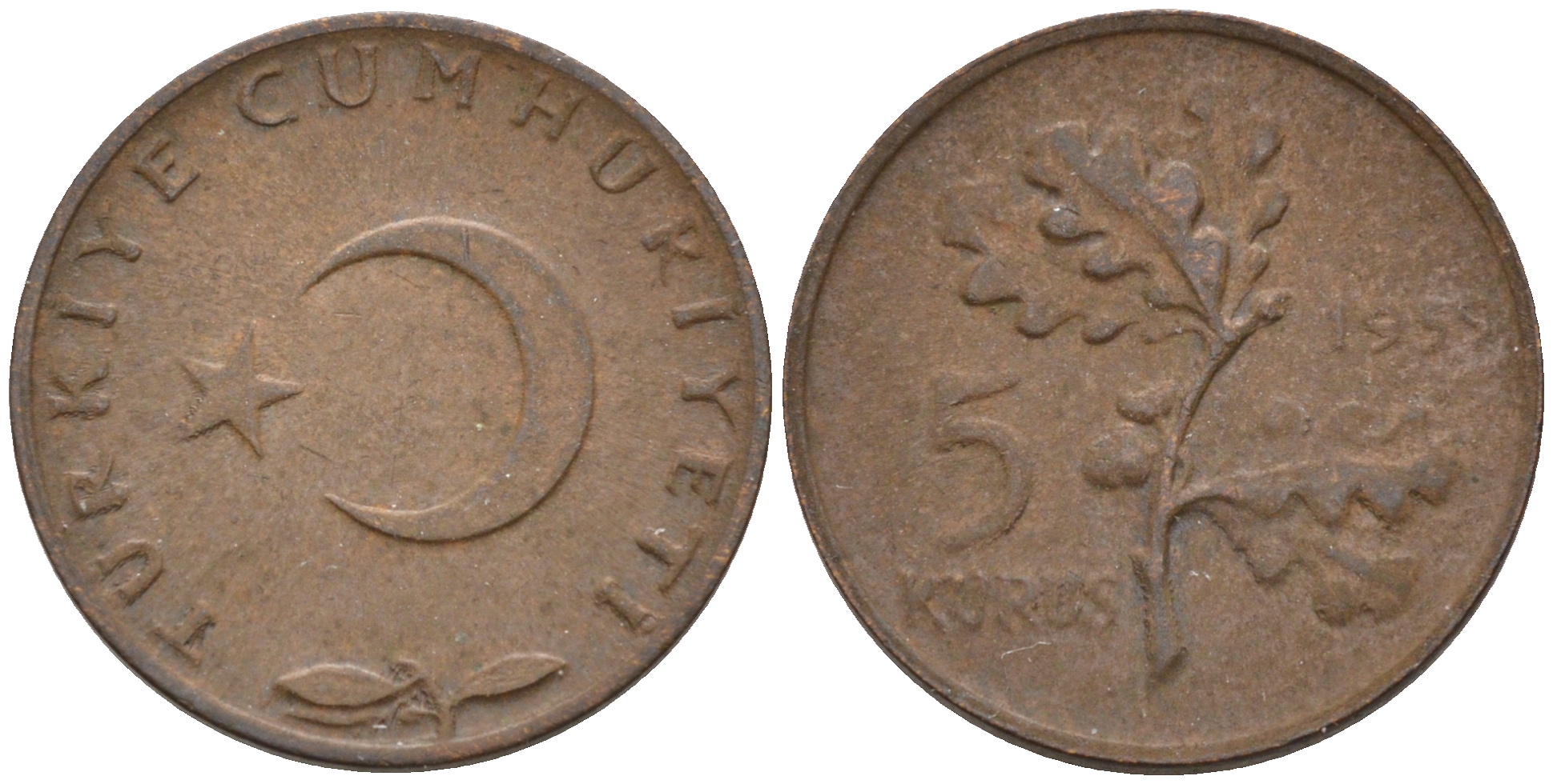 ТУРЦИЯ 5 КУРУШЕЙ 1959 KM 890.1 бронза 4588-1042