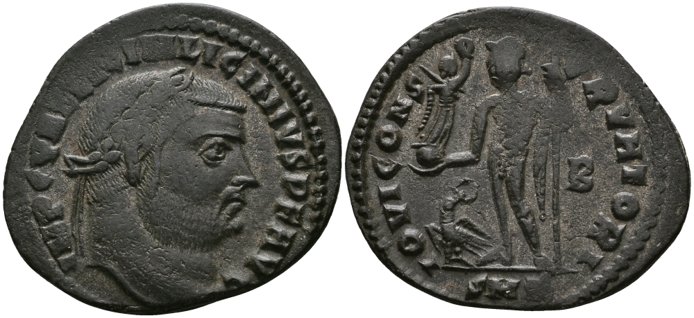 Римская Империя нуммий 313 - 315 Лициний IOVI CONSERVATORI Кизик Good Very fine (степень редкости R2) RIC 4 бронза 1073-10-27