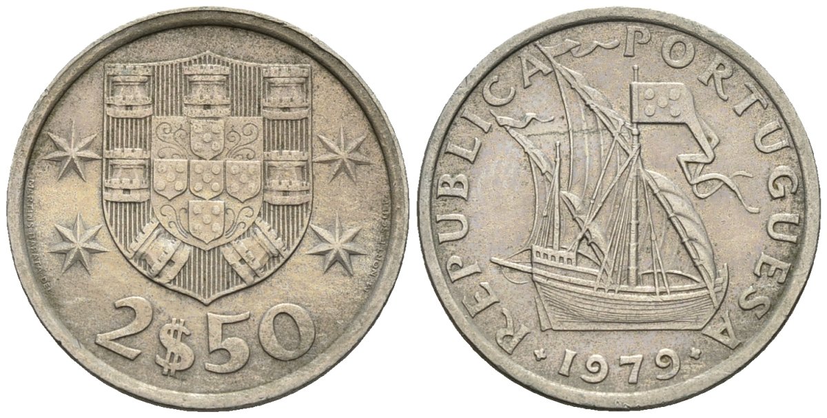 Португалия 2,5 эскудо 1979 парусник KM 590 медно-никель 4147-635
