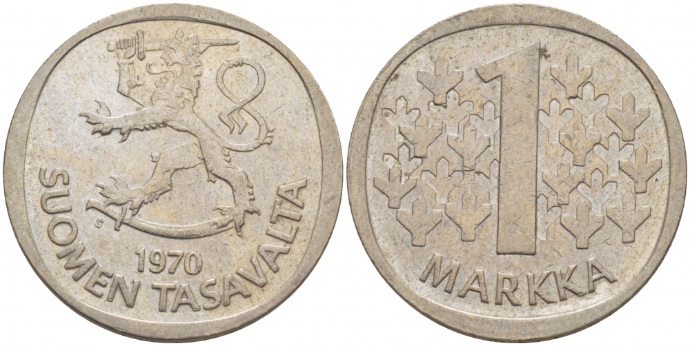 Финляндия 1 марка 1970 S KM 49а медно-никель 3718-723
