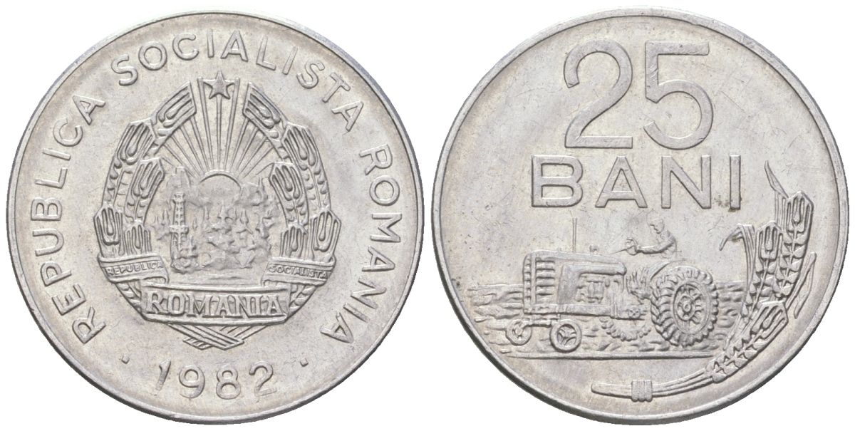 Румыния 25 бань (бани) 1982 KM 94a алюминий 218-457