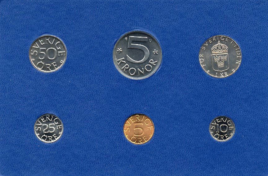 Швеция набор монетного двора из 6 монет 1976 в картоне, Карл XVI Густав (1973- ) KM MS4 UNC 7-5-7-225