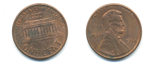 США 1 ЦЕНТ 1994 ЛИНКОЛЬН KM 201b цинк плакированный медью 86-311