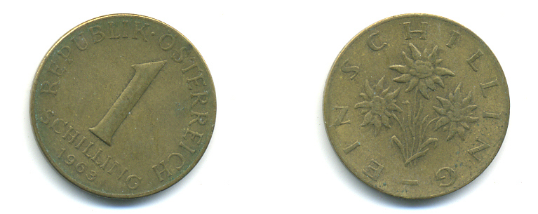 АВСТРИЯ 1 ШИЛЛИНГ 1963 KM 2886 алюминиевая бронза 83-415