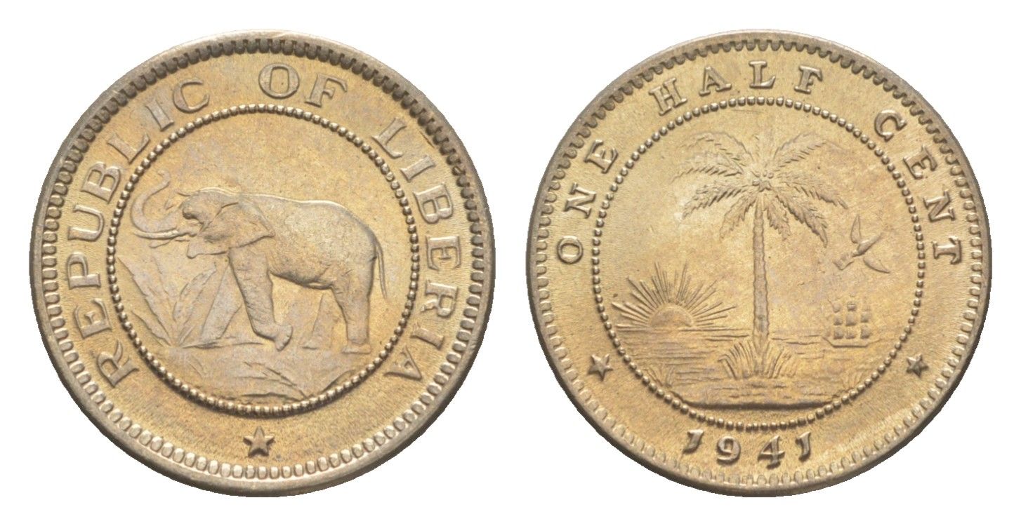 Либерия 1/2 цента 1941 KM 10a медь никель UNC 4614-965
