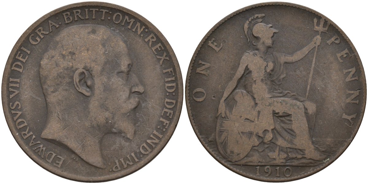 Великобритания 1 пенни 1910 Эдуард VII (1901-1910) KM 794.2, Sp 3990 бронза 4144-744