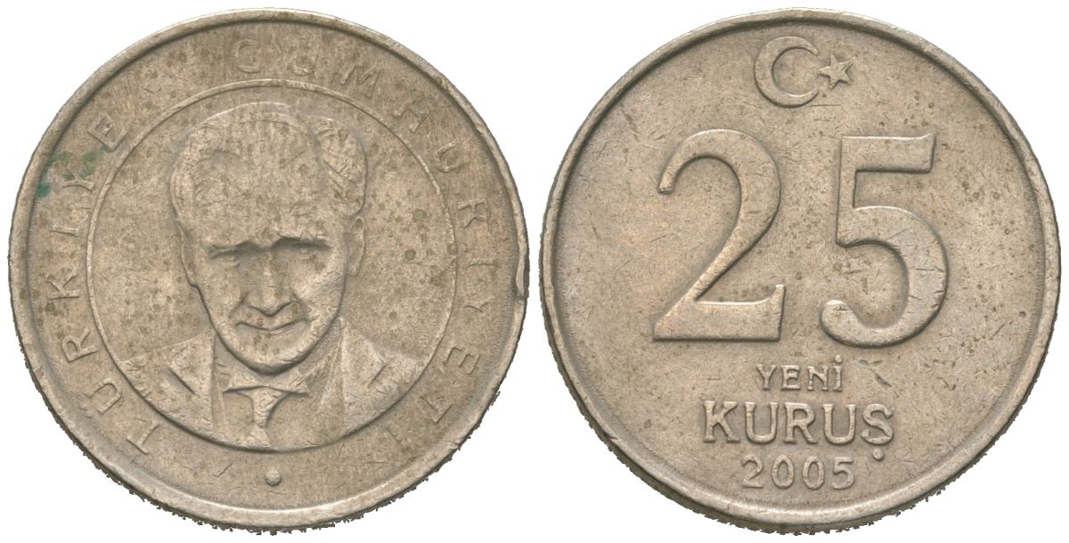 Турция 25 курушей 2005 KM 1167 медь никель цинк 4580-437